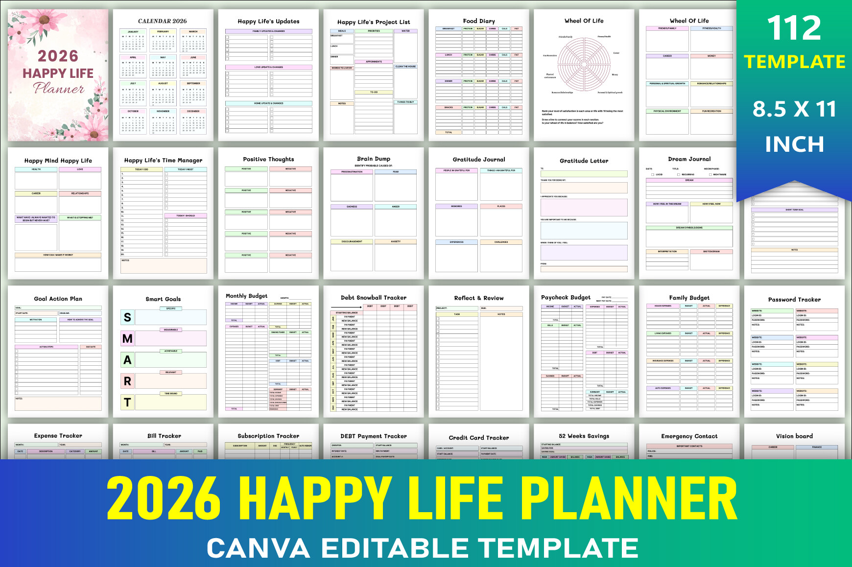 Editable 2026 Happy Life Planner