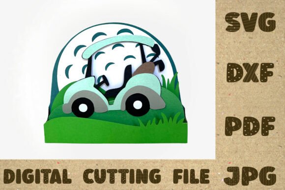 Golf Cart Card Cutting File 3D SVG