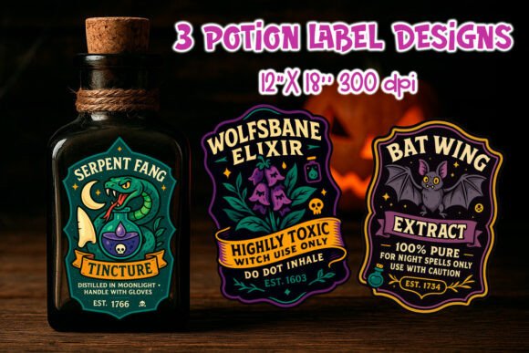 Halloween Potion Label Stickers PNG