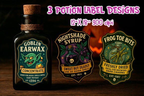 Halloween Potion Label Stickers PNG