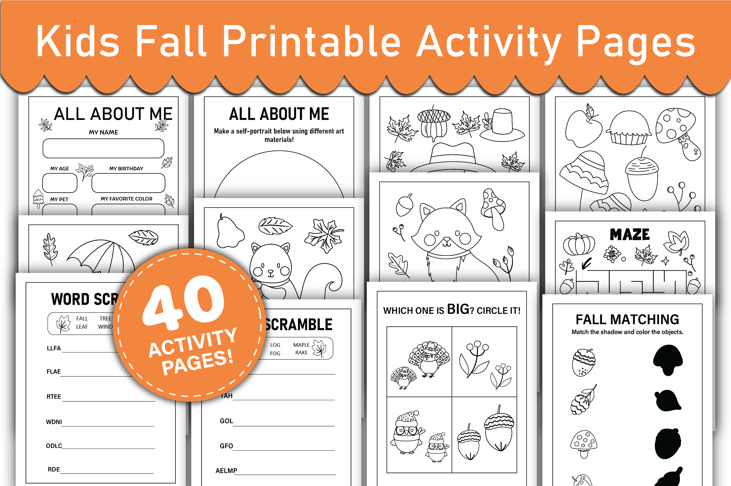 Kids Fall Printable Activity Pages
