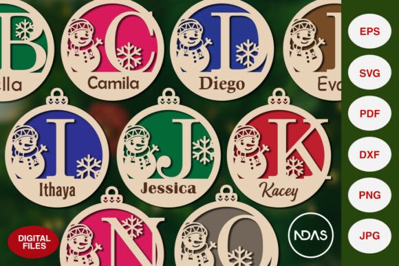 A to Z alphabet Christmas ornament SVG laser cut file