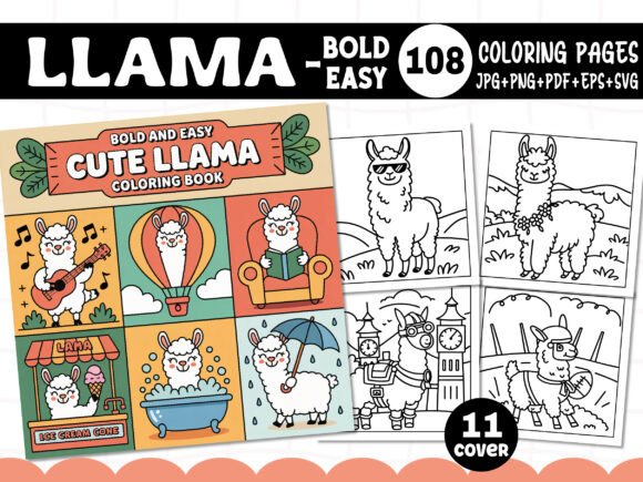 Bold and Easy Llama Coloring Pages