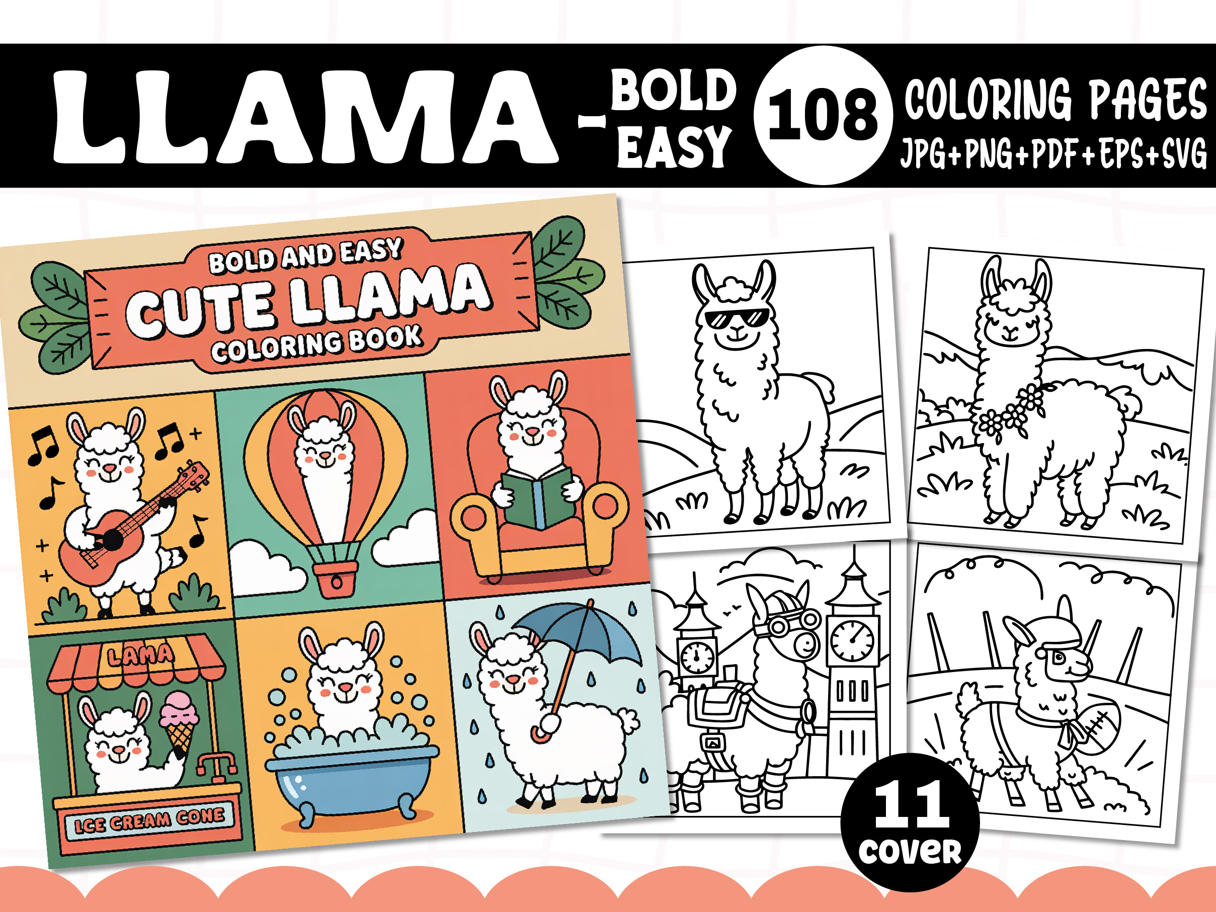 Bold and Easy Llama Coloring Pages