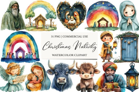 Cute Christmas Nativity Clipart Bundle