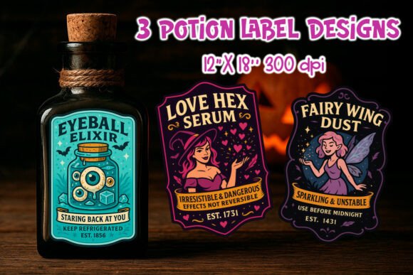 Cute Halloween Potion Labels PNG