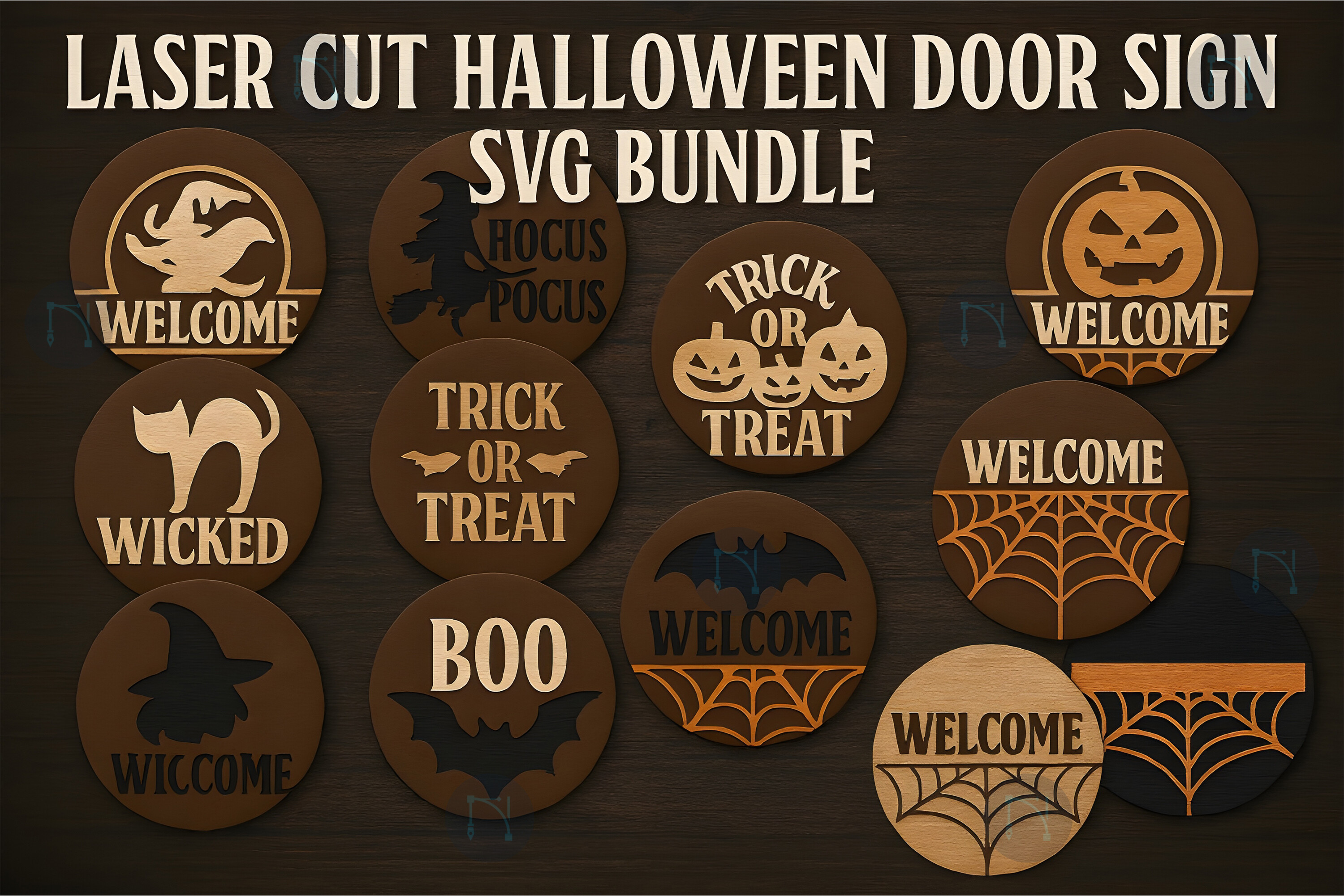 Laser Cut Halloween Door Sign SVG Bundle · Creative Fabrica