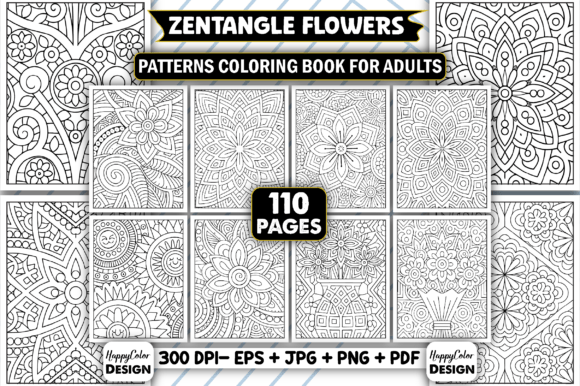 Preview of Zentangle Flowers Patterns Coloring Book adult coloring pages