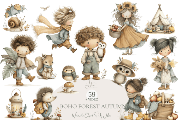 59 Autumn Boho Clipart Graphic Illustrations By patipaintsco