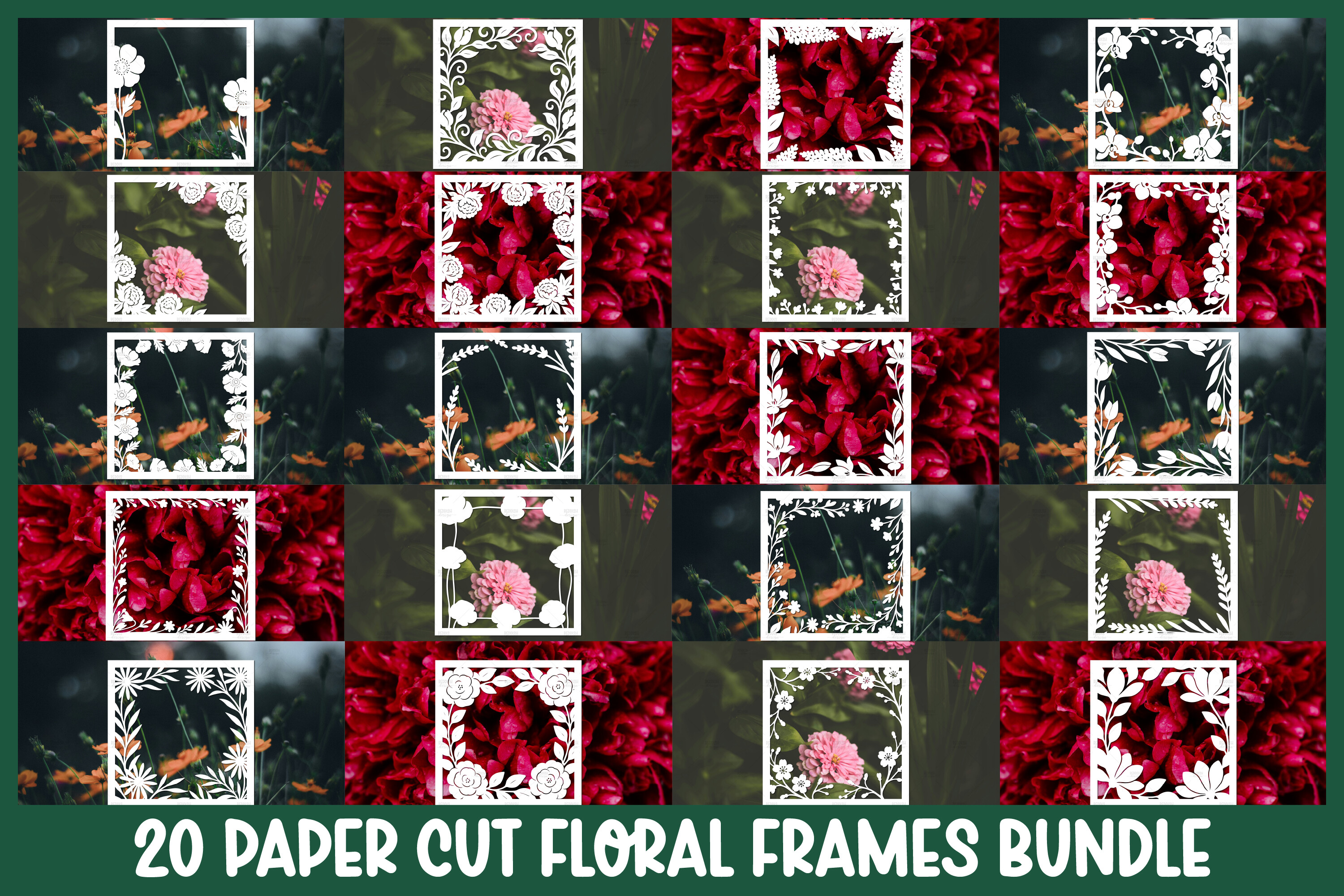 20 Paper Cut Floral Frames SVG Graphic by reddish · Creative Fabrica