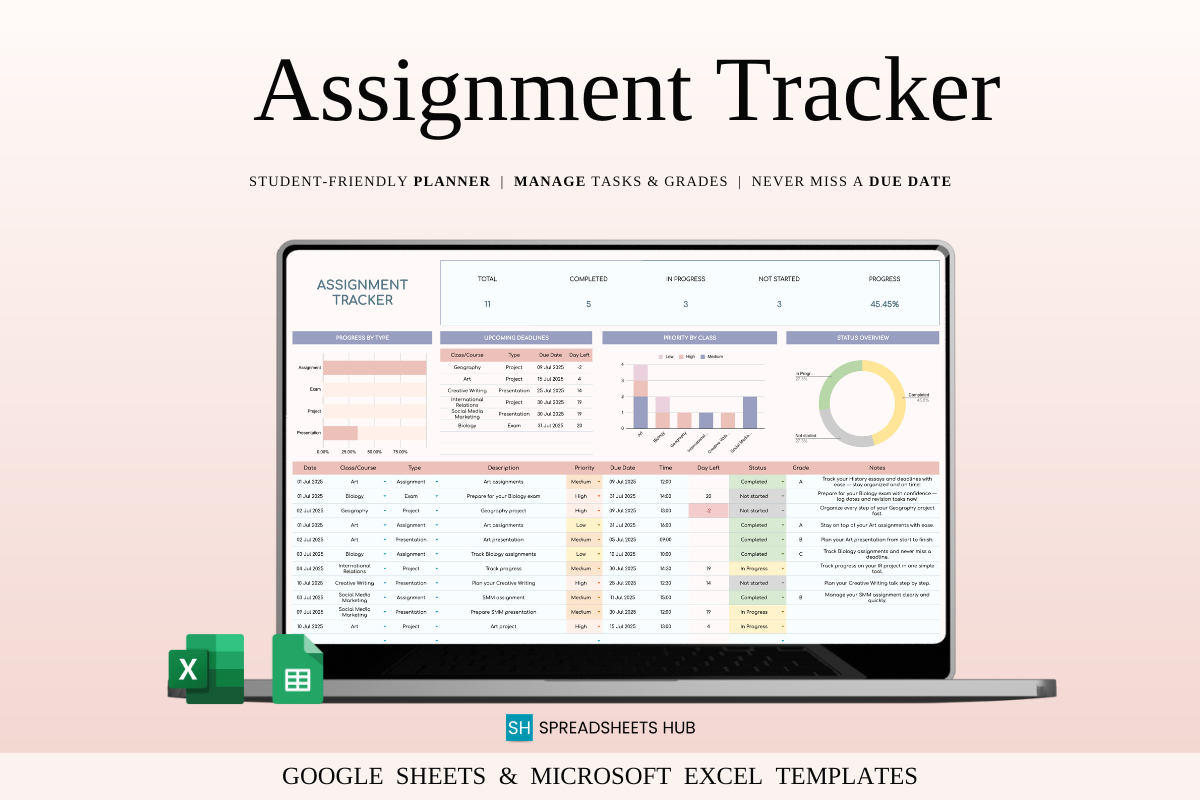 Assignment Tracker Spreadsheet Template