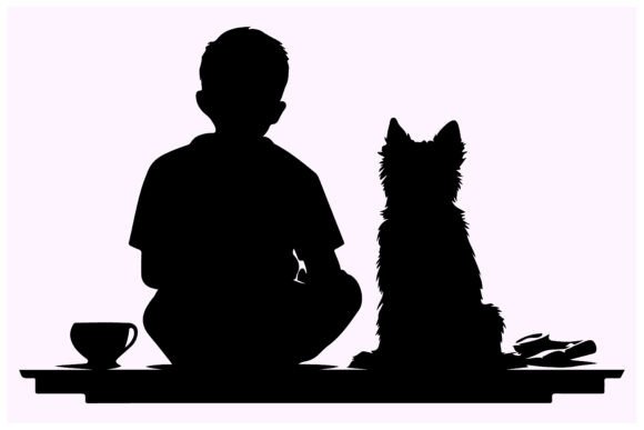 Boy and Dog Friendship Silhouette Vector Grafica Illustrazioni Stampabili Di N-paTTerN