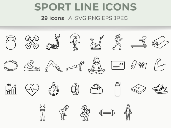Fitness & Sport Line Icons | Gym SVG Gráfico Iconos Por CozyNest Studio