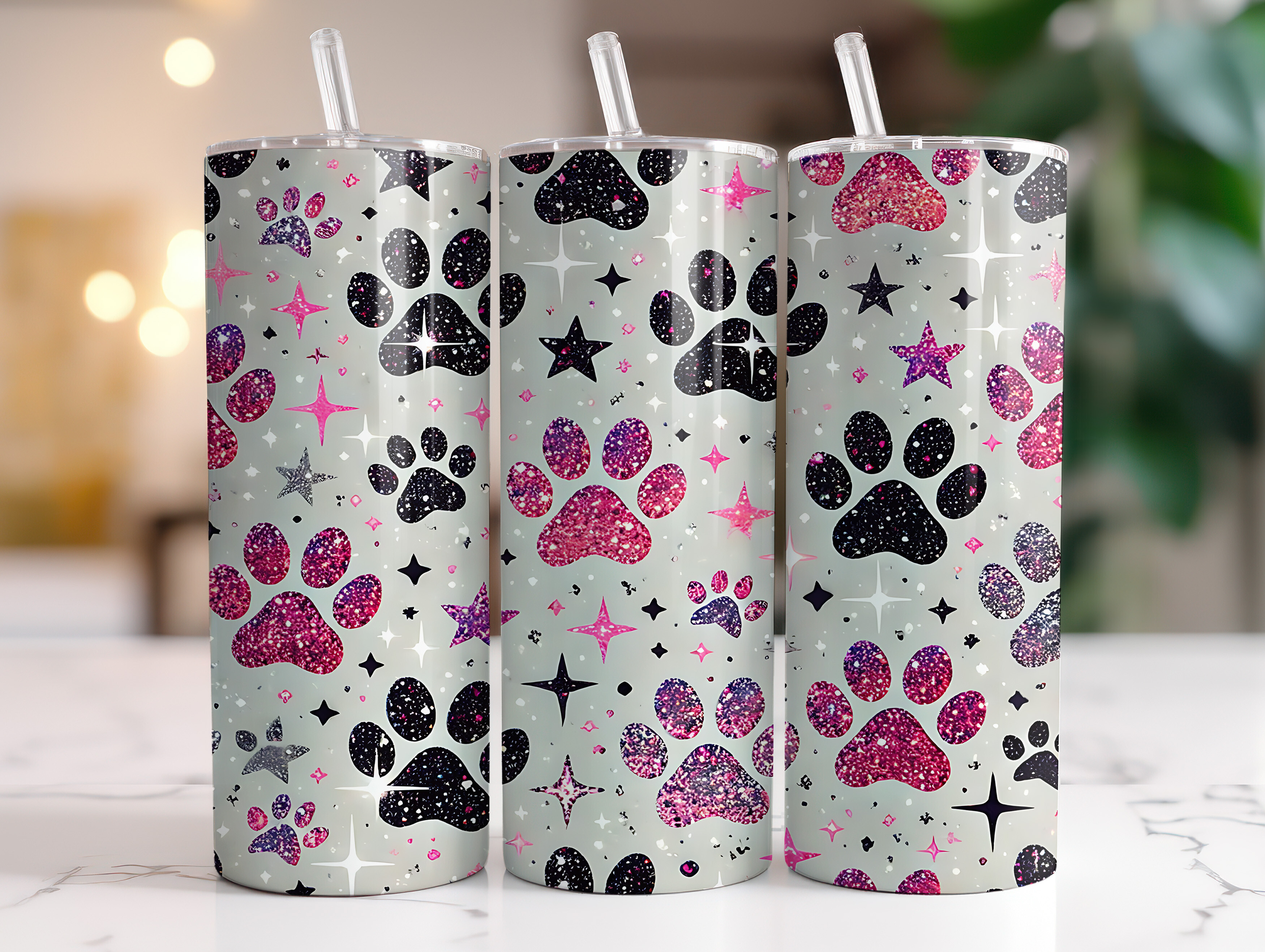 Glitter Dog Paw 20oz Skinny Tumbler Wrap Graphic by RahatKDP · Creative ...