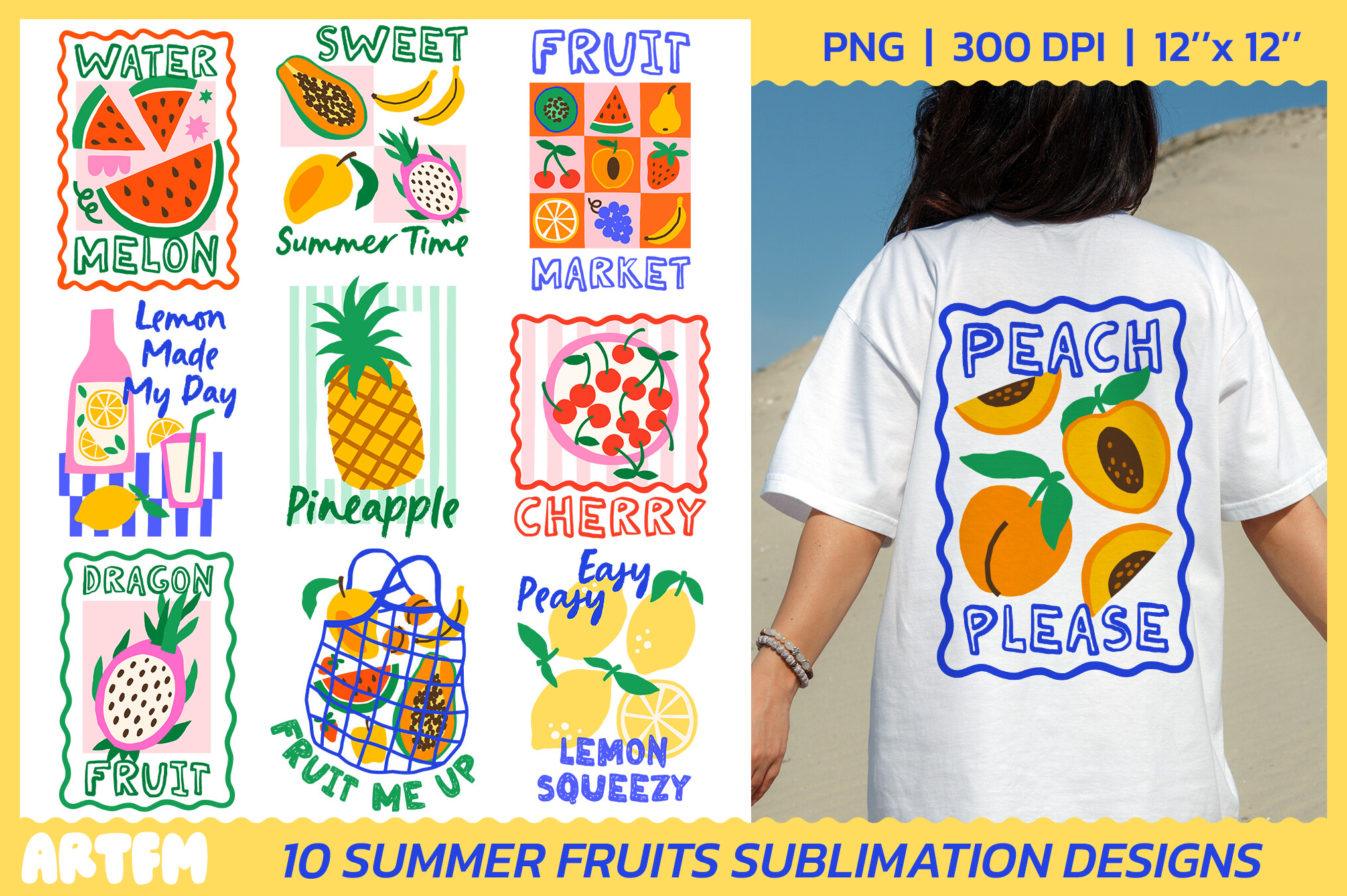 Retro Summer Fruits Sublimation Bundle Graphic by ArtFM · Creative Fabrica