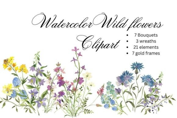 Watercolor Wildflowers Clipart Graphic Illustrations By Sumi Serene