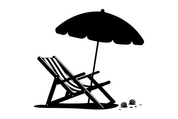 Beach Chair with Umbrella Silhouette Graphic Illustrations By maream6446bd