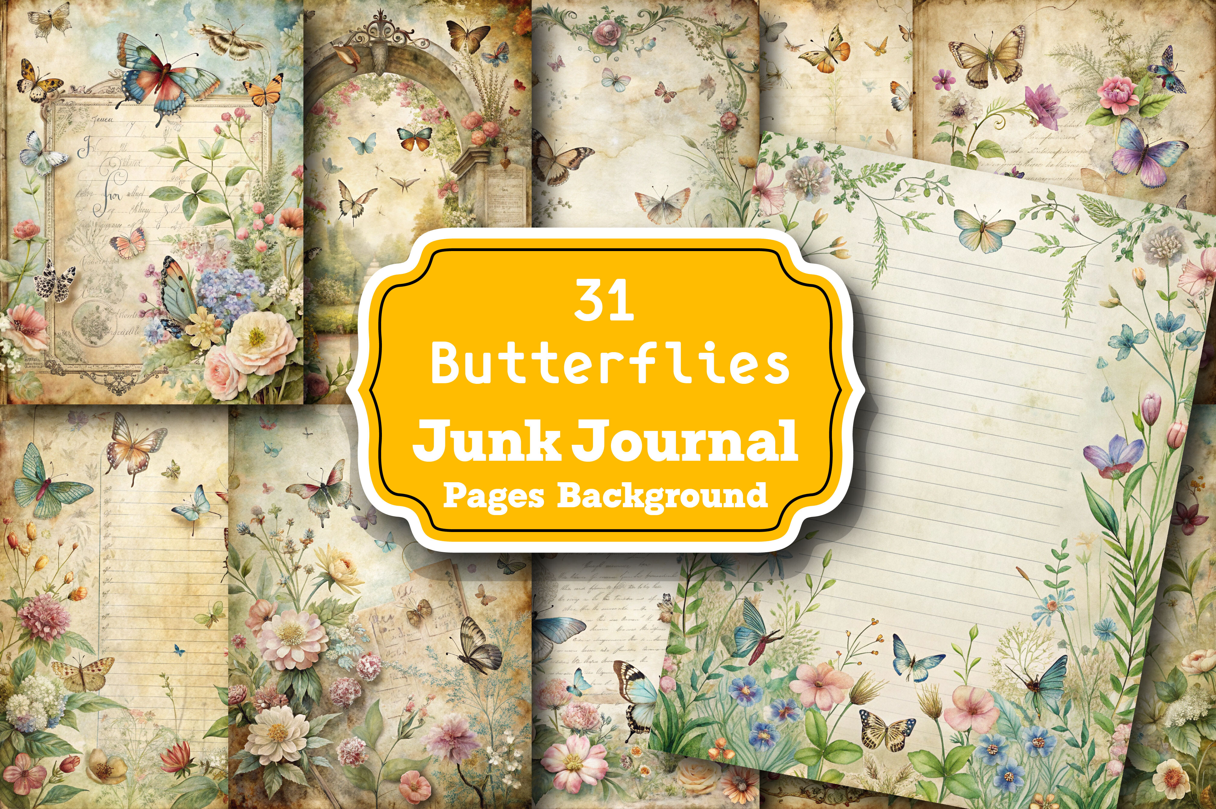 Butterflies Junk Journal Pages Graphic by Wow Magic · Creative Fabrica