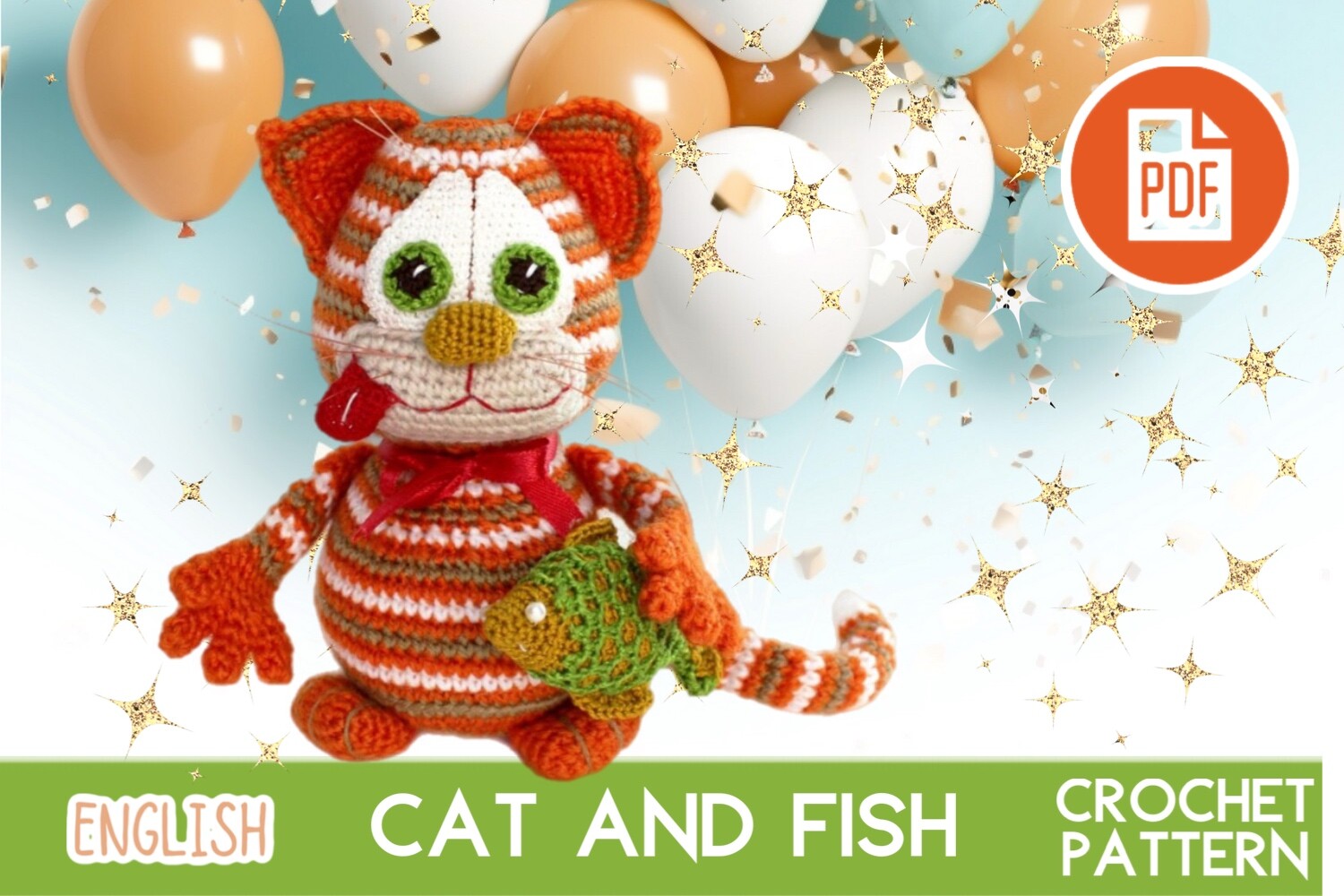 Cat with Fish / Crochet Pattern PDF