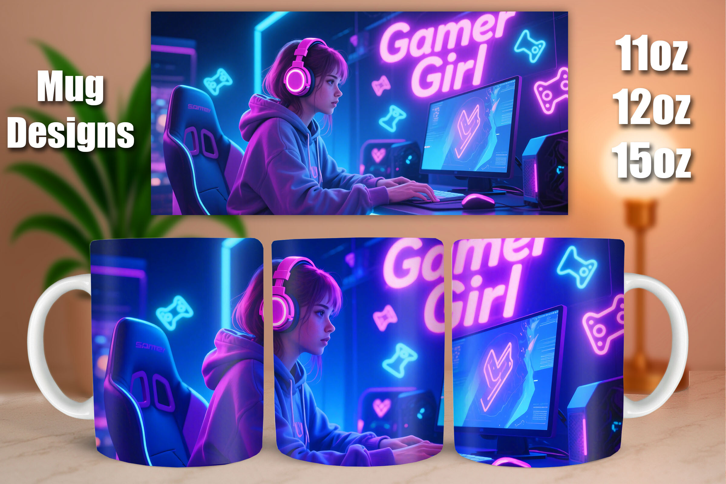 Gamer Girl Pink Headset Mug Wrap Graphic by Creative Canvas · Creative ...