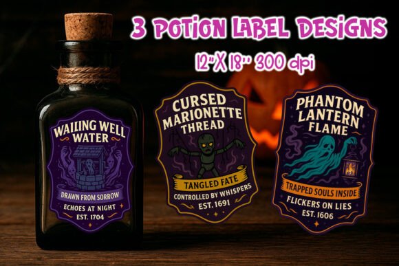 Halloween Potion Labels Stickers PNG
