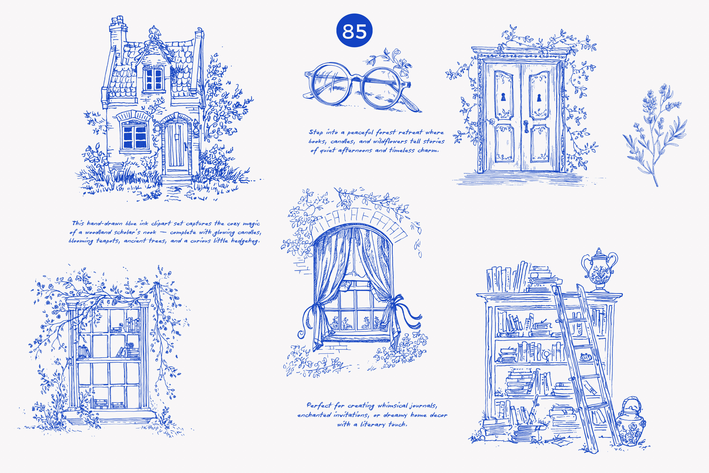 Forest Study Blue Ink Illustration Png - photo 4