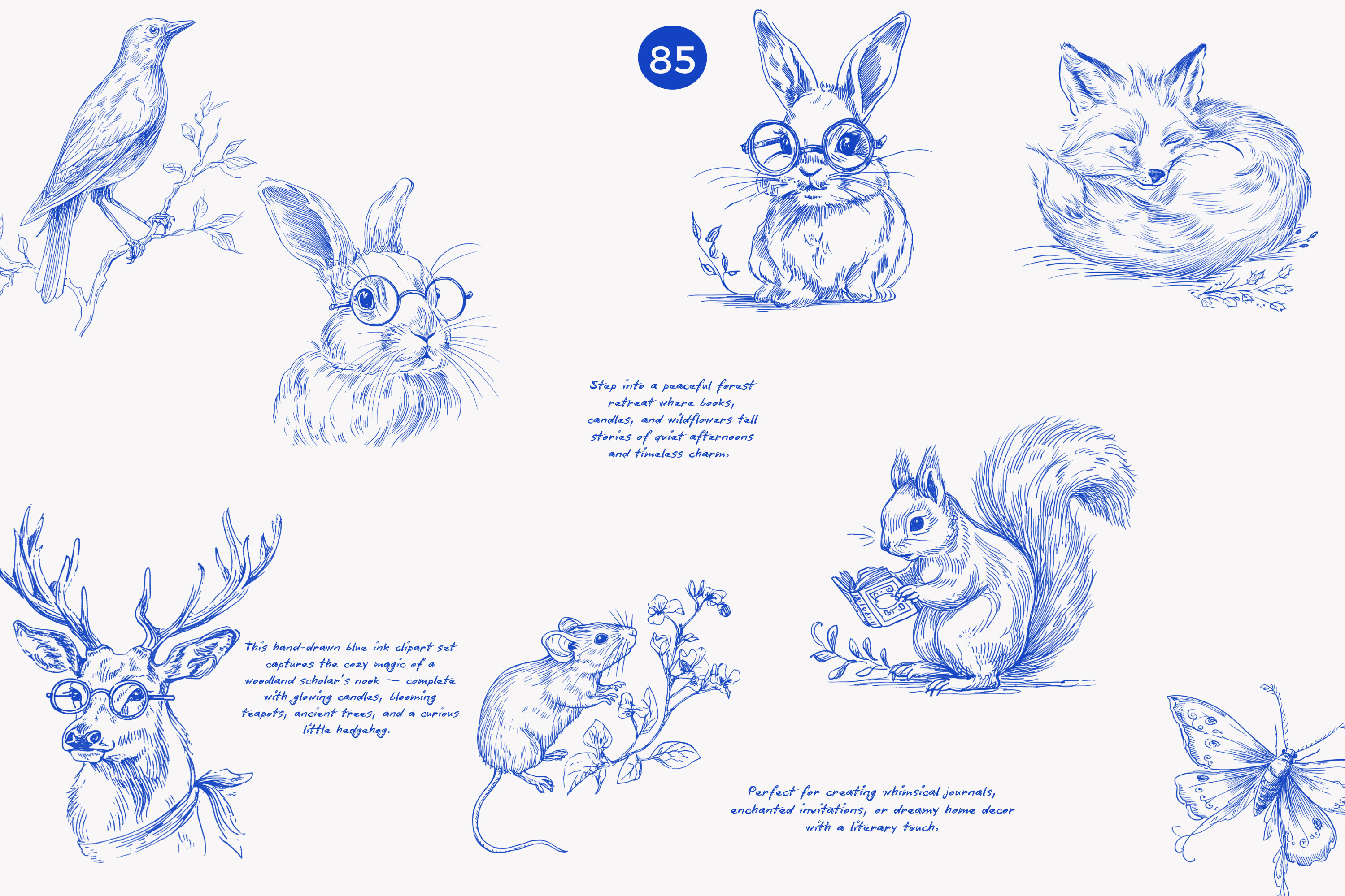 Forest Study Blue Ink Illustration Png - photo 6