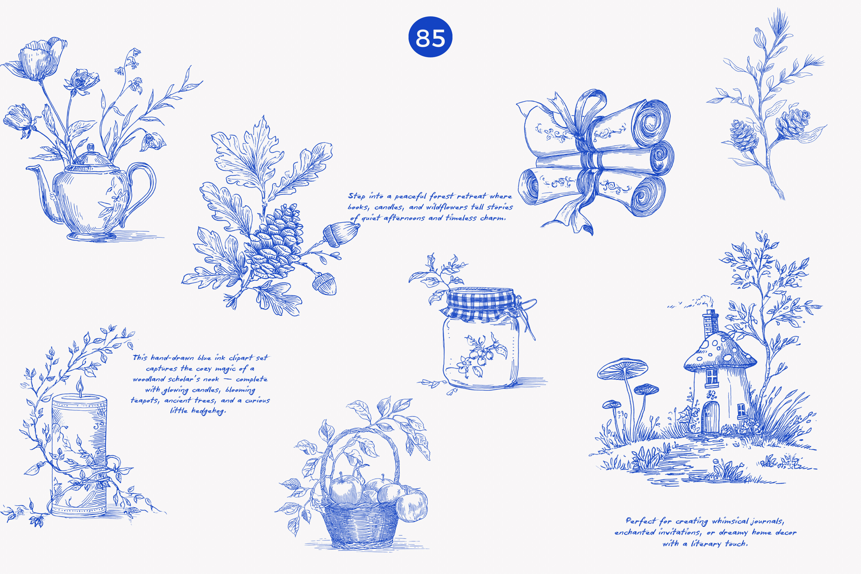 Forest Study Blue Ink Illustration Png - photo 8