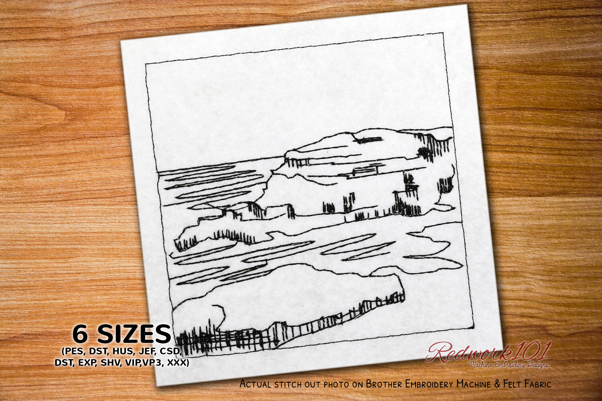 Big Halona Blowhole Redwork Embroidery