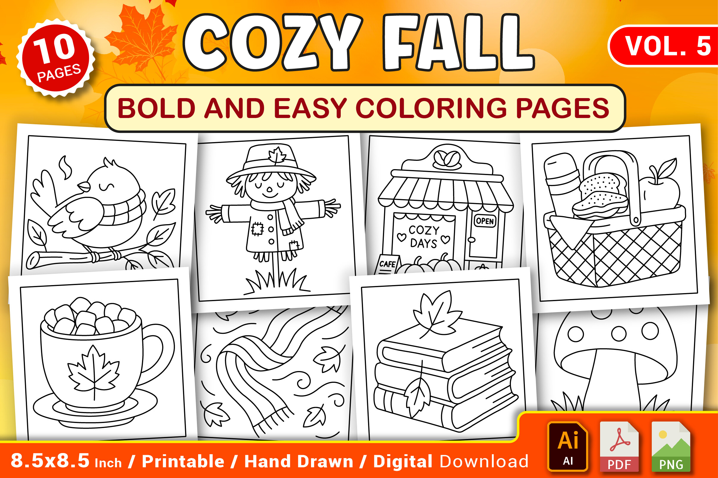 Cozy Fall Bold and Easy Coloring Pages