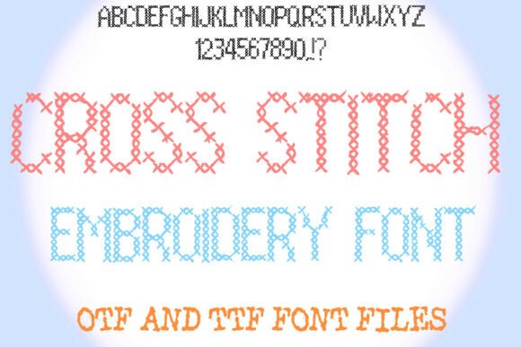 Preview specimen of Cross Stitch Embroidery decorative font