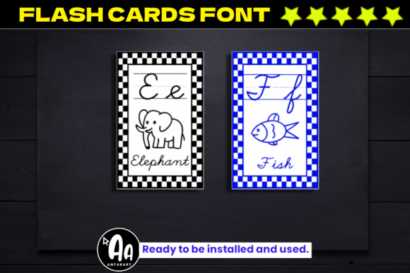 Cursive Handwriting Flashcards Checkered Font - Preview 1