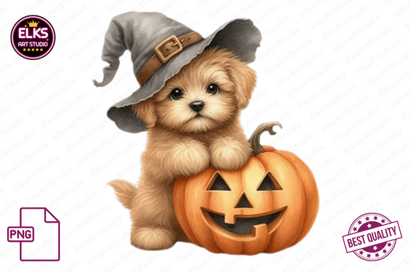 Watercolor Cute Halloween Dogs Clipart Gráfico Ilustrações para Impressão Por ElksArtStudio