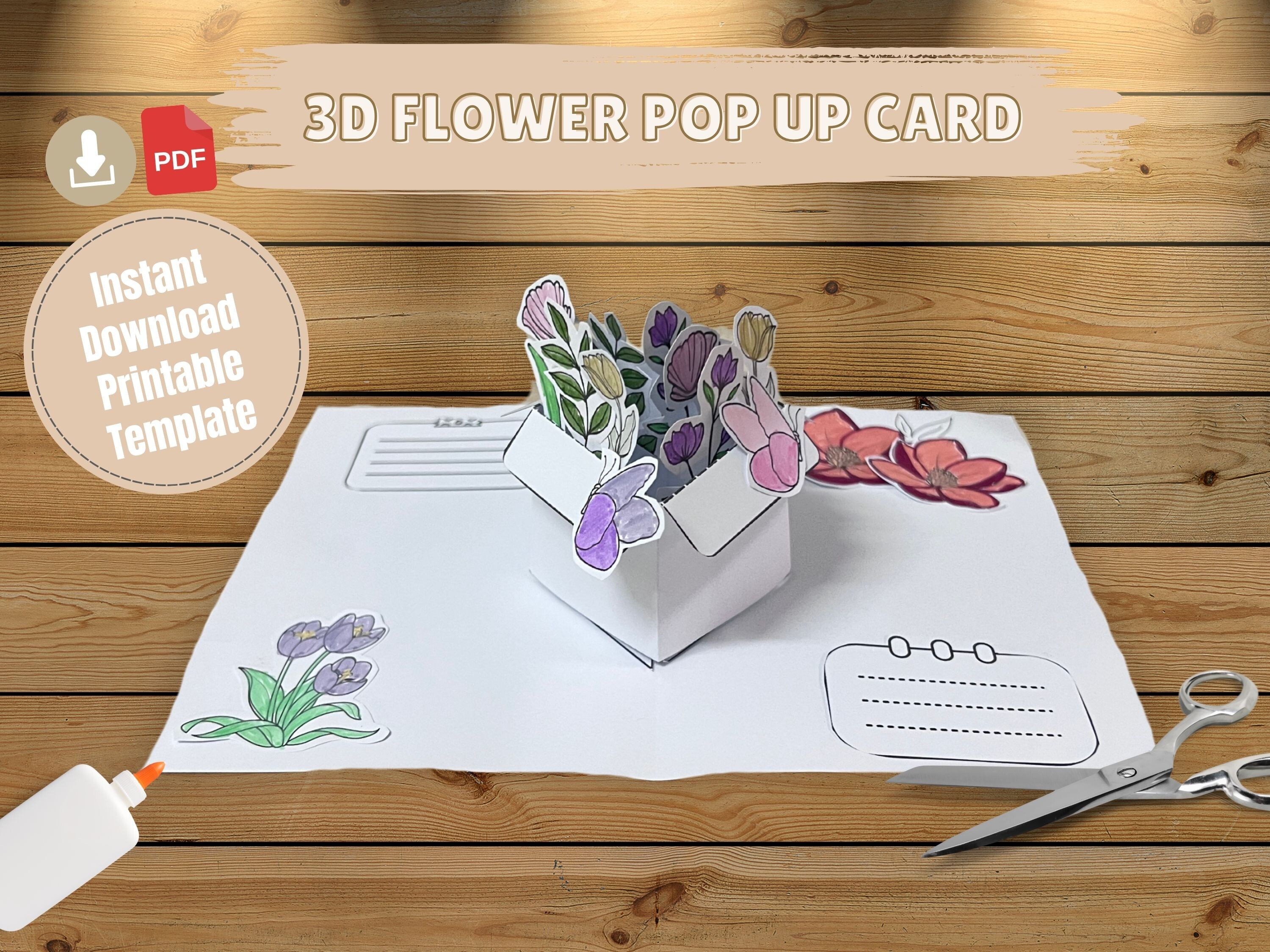 3D Pop Up Flower Box Card Printable