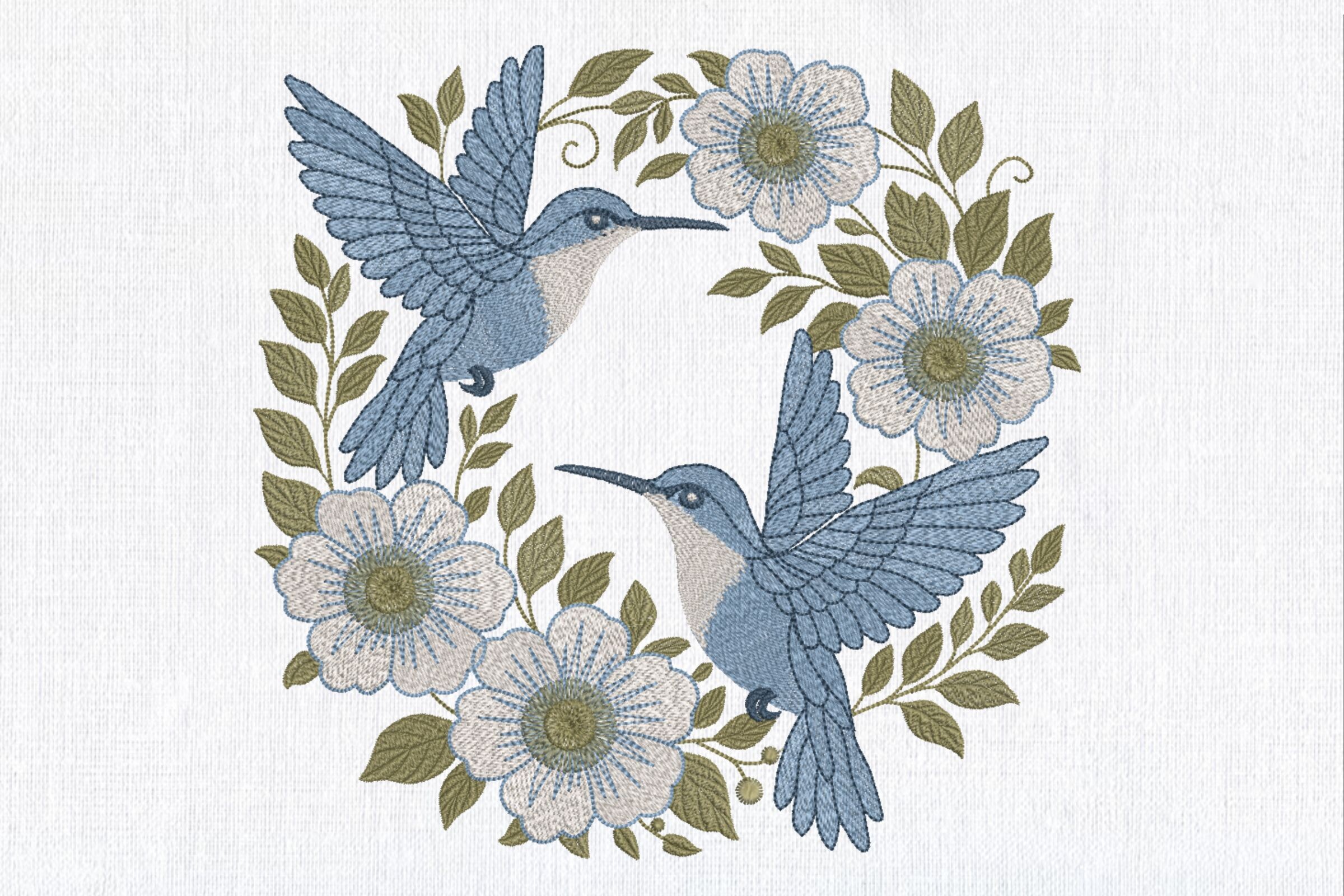 Blue Hummingbird Floral Wreath