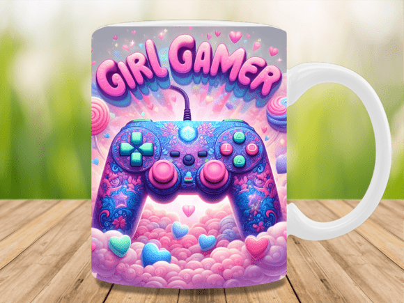 Cute Pink Purple Girl Gamer Mug Wrap Graphics
