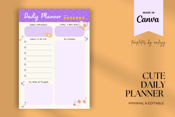 Free Cat Themed Cute Daily Planner Canva Graphics