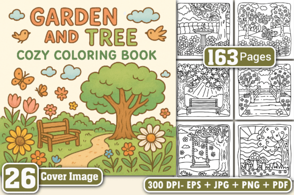 Garden and Tree: Cozy Coloring Book
