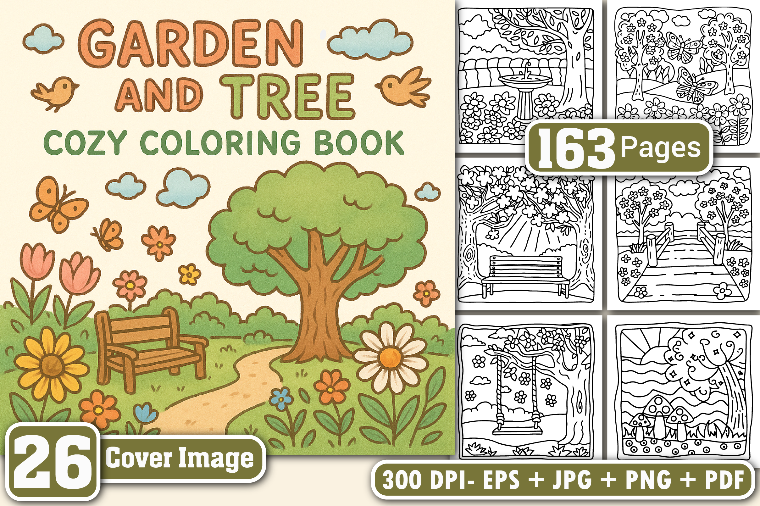 Garden and Tree: Cozy Coloring Book