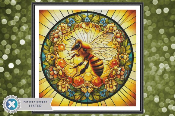 Stained Glass Bee Cross Stitch Pattern
