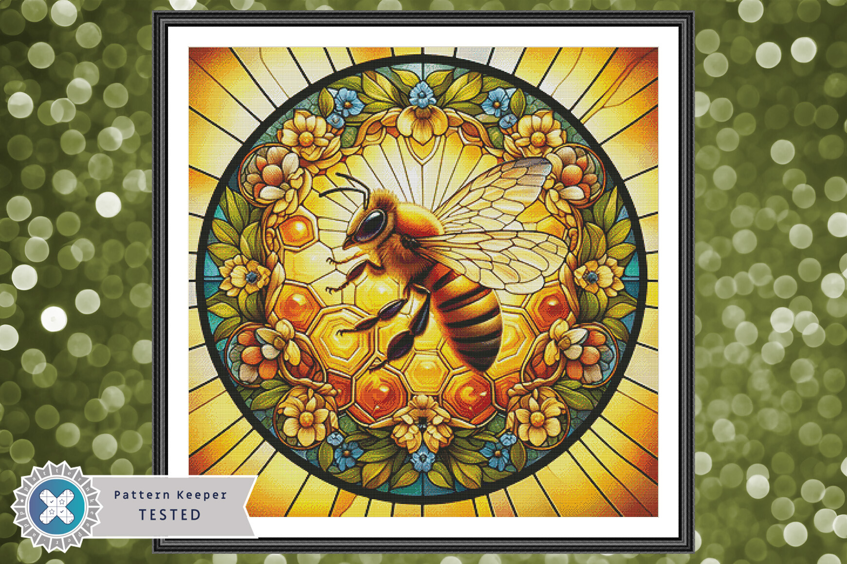 Stained Glass Bee Cross Stitch Pattern