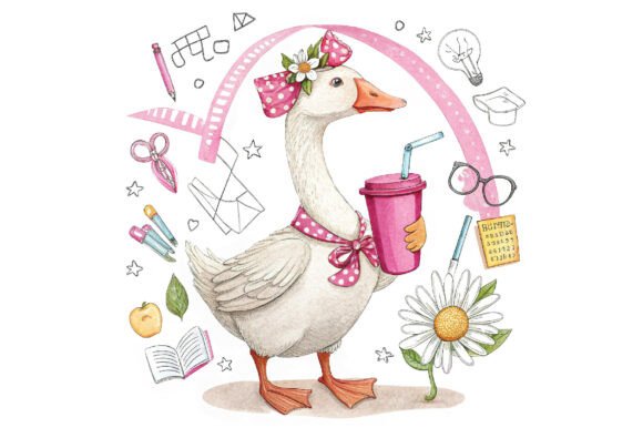 Teacher Goose PNG, Back to School PNG Grafika Ilustracje do Druku Przez Printable-Graphics