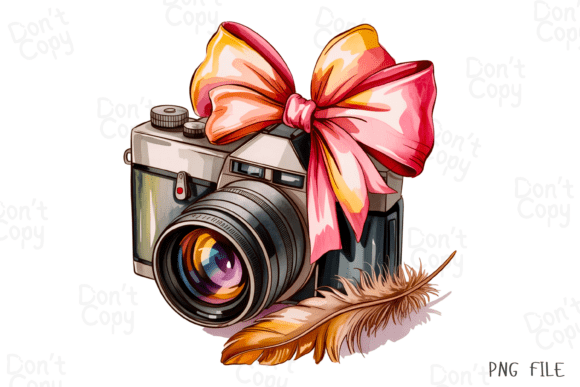 Vintage Camera with Pink Bow PNG