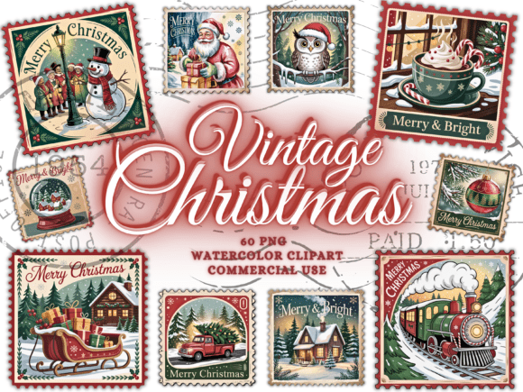 Vintage Christmas Png Bundle Stamps Png Graphic Illustrations By Artistic Revolution