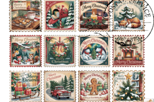 Vintage Christmas Png Bundle Stamps Png Graphic by Artistic Revolution ...