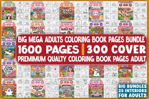 1600 Coloring Book Pages Adults Bundle