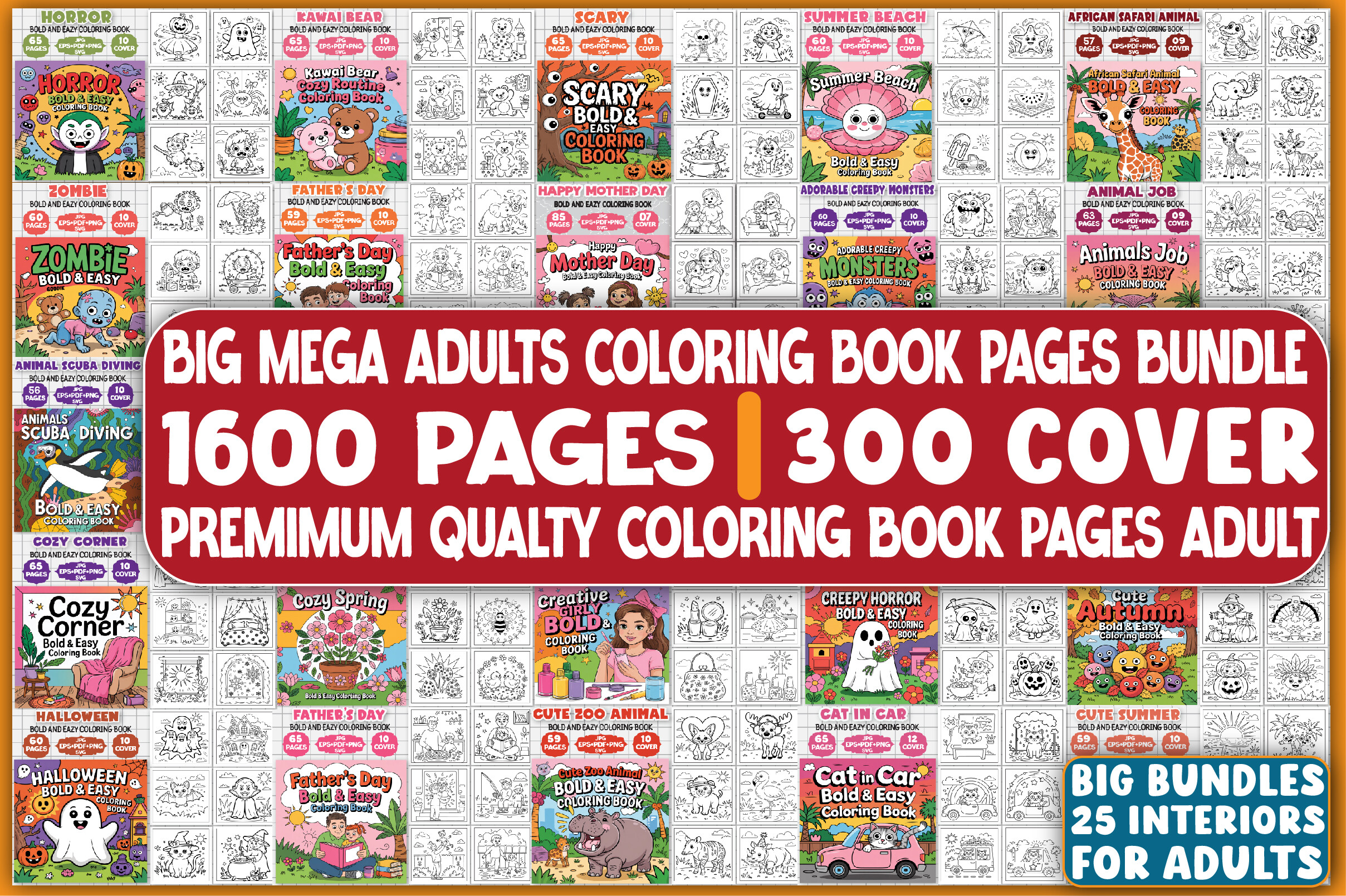 1600 Coloring Book Pages Adults Bundle