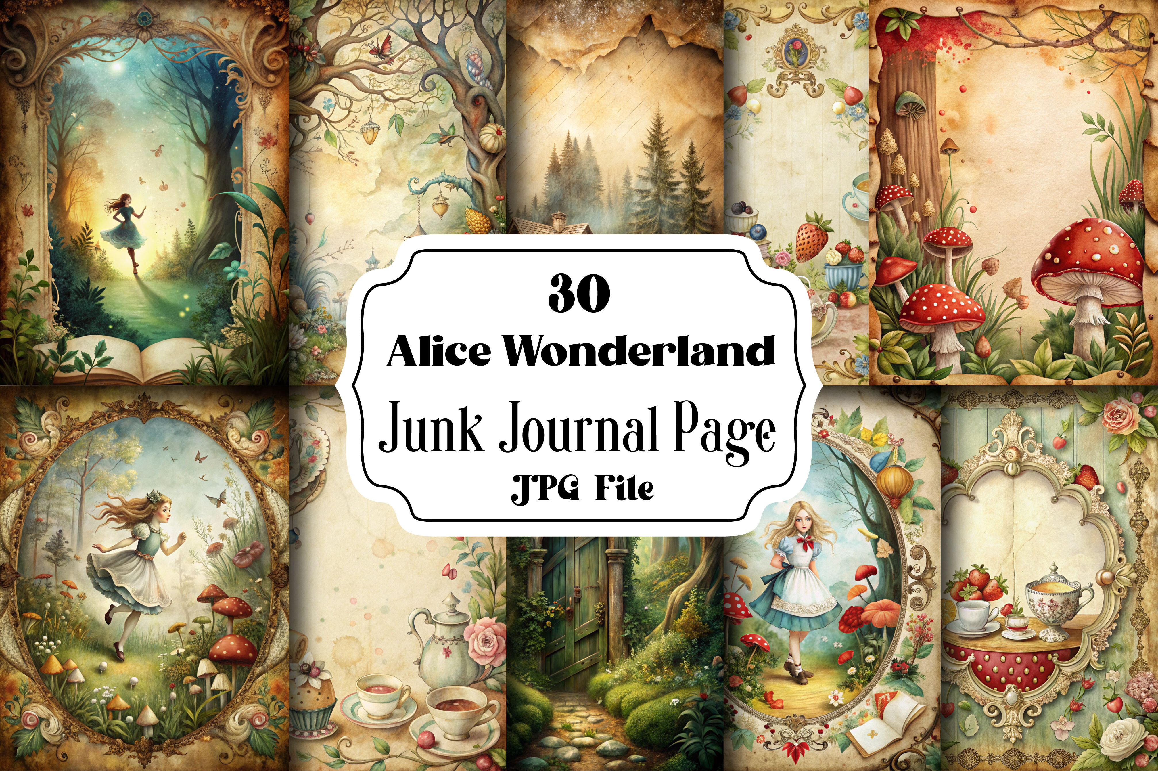 Alice Wonderland Junk Journal Page Graphic by Wow Magic · Creative Fabrica
