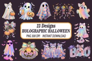 Cute Holographic Halloween PNG Clipart Bundle Bundle · Creative Fabrica