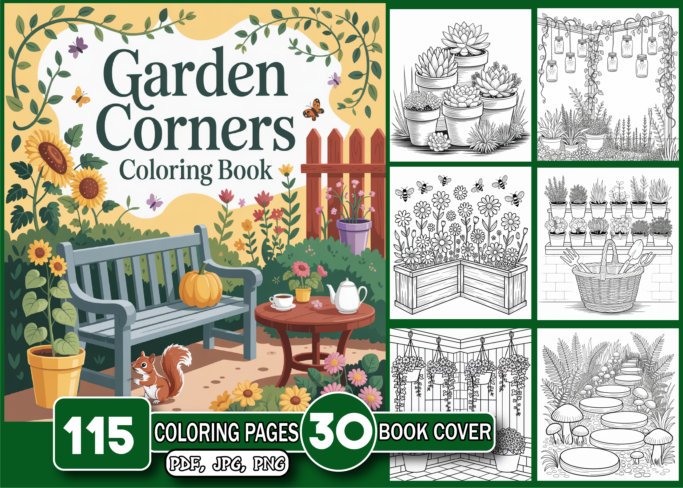 Garden Corners Coloring Book for Adults